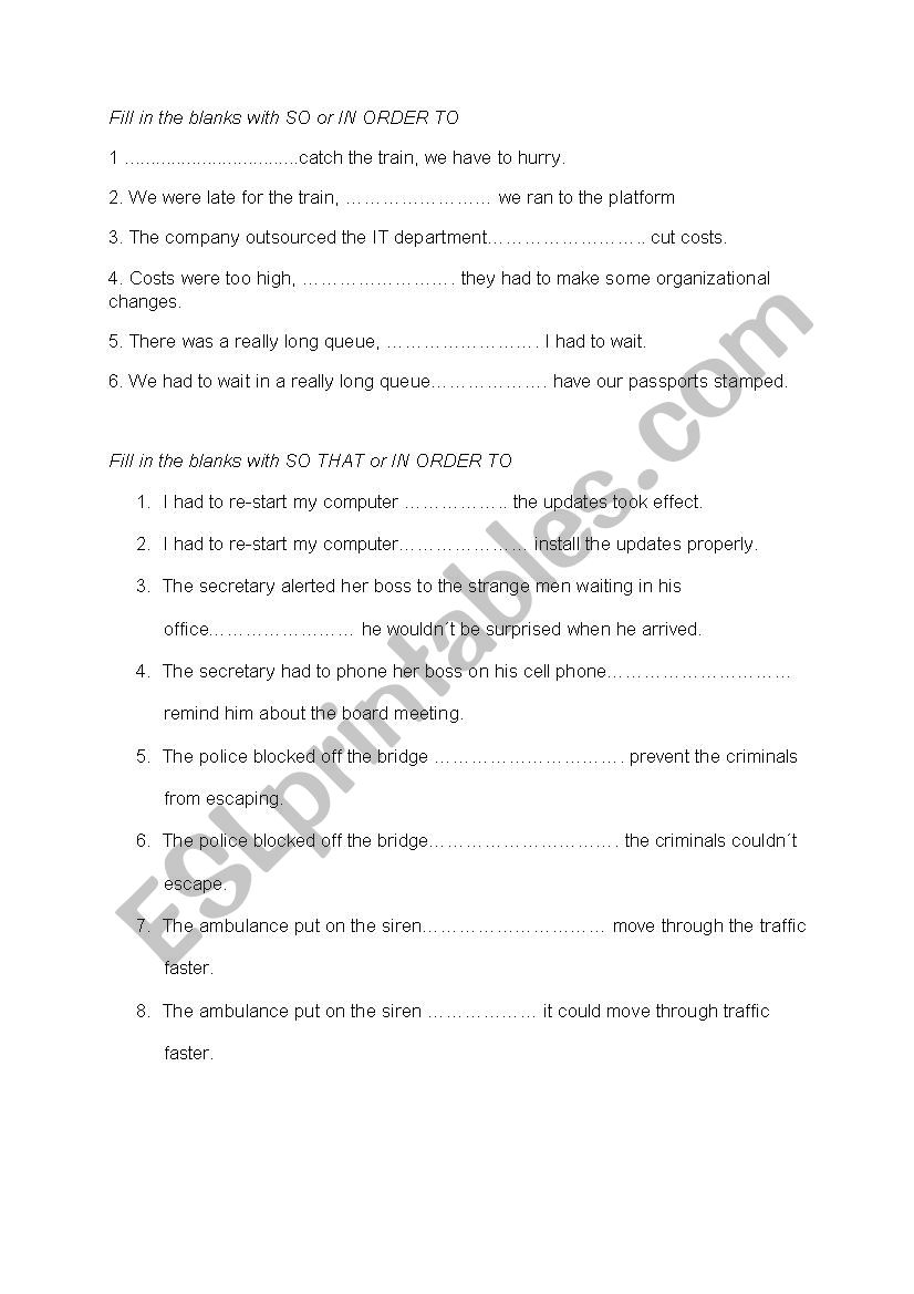 so that, in order to, so worksheet