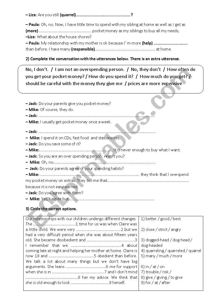 9th form mid-term test n1 worksheet