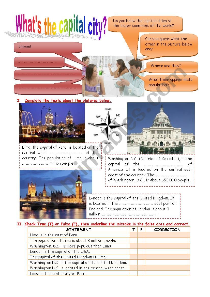 whats the capital city? worksheet