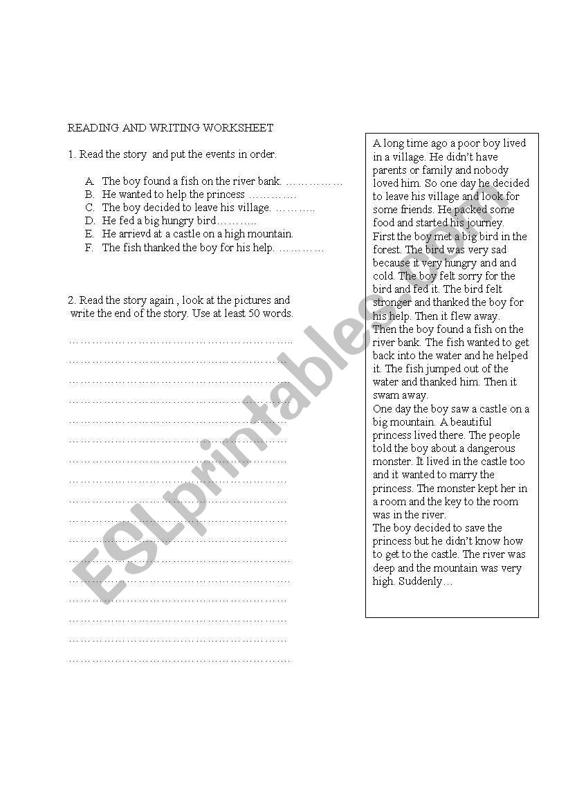 reading and writing worksheet