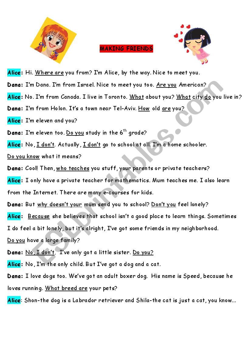 How to make friends worksheet