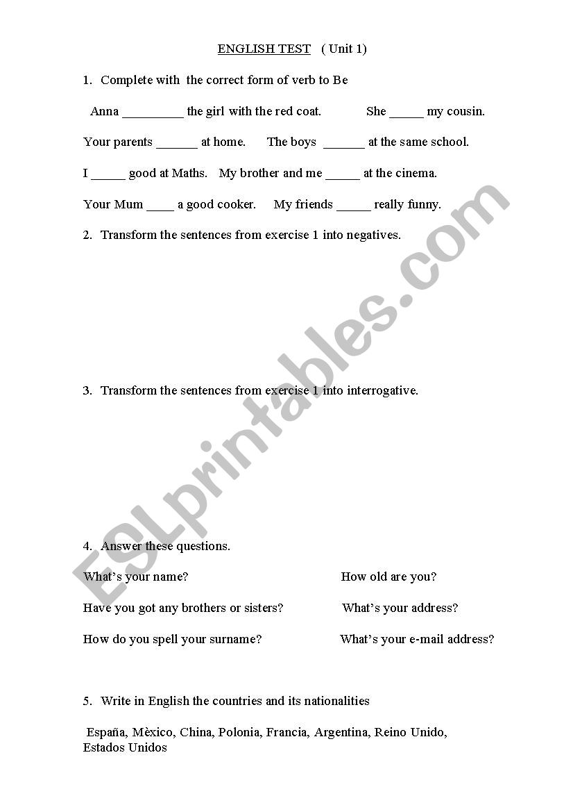 English Test worksheet