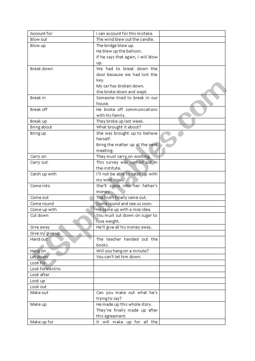 Phrasal verbs worksheet