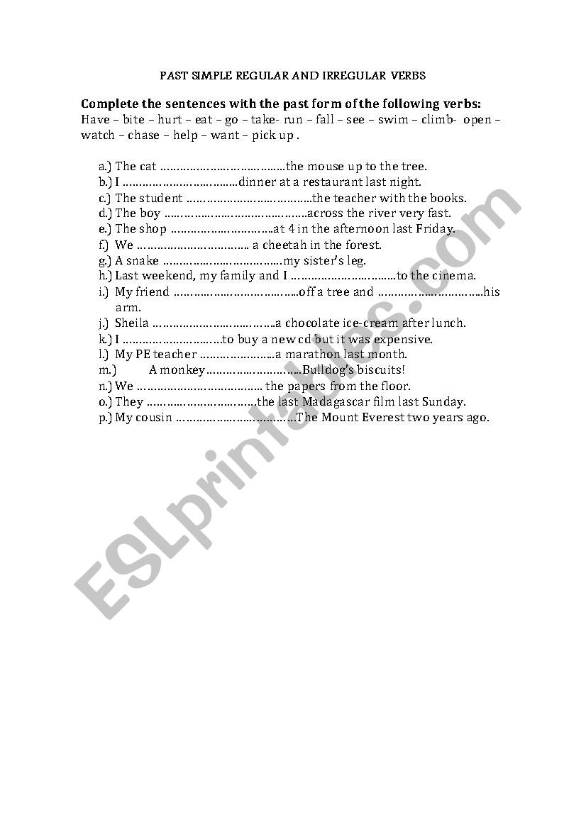 Past Simple , Regular and Irregular Verbs