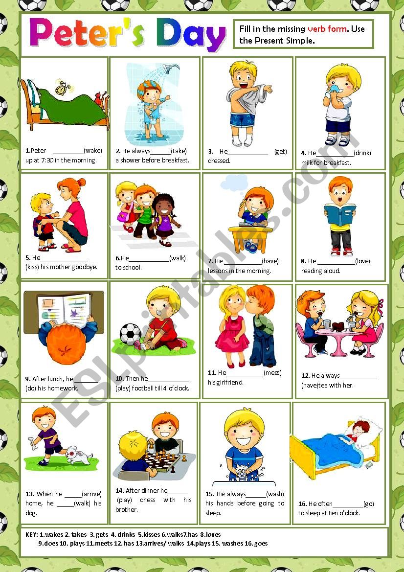 PETER´S DAY + KEY - ESL worksheet by macomabi
