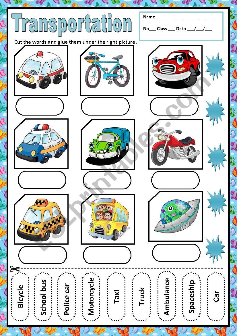 TRANSPORTATION - MATCHING worksheet