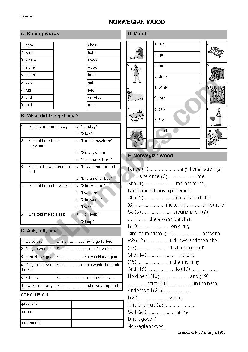 Norwegian wood worksheet