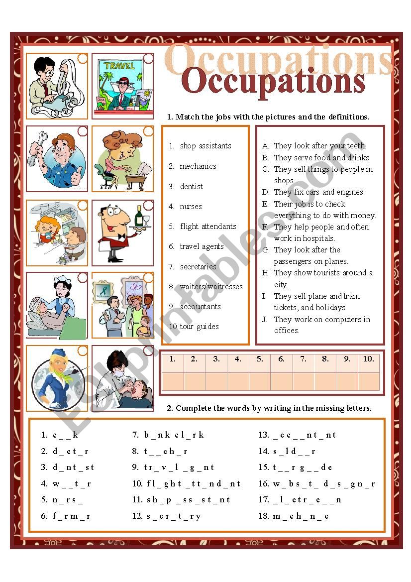 Occupations worksheet