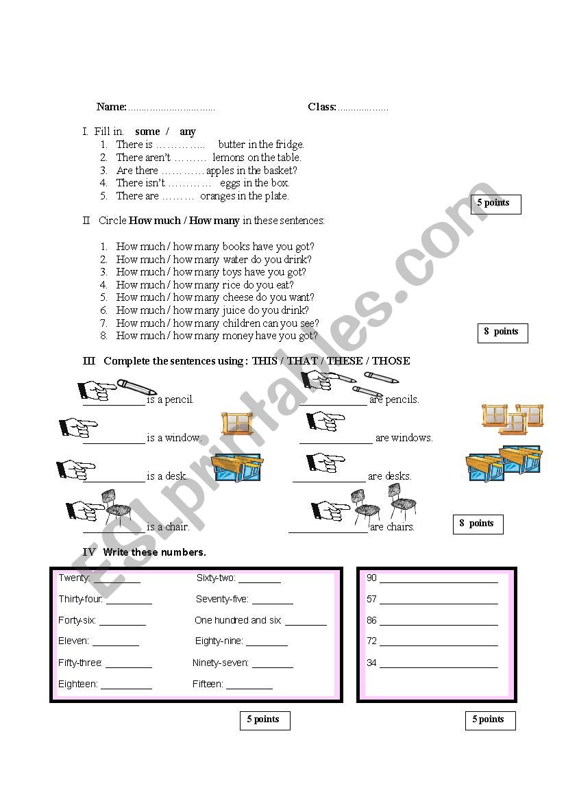 test elementary worksheet