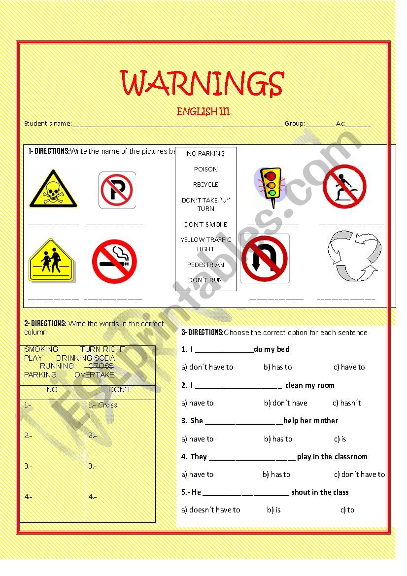 WARNINGS worksheet
