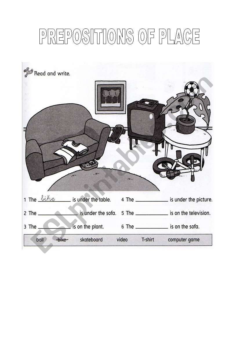 Prepositions of place worksheet