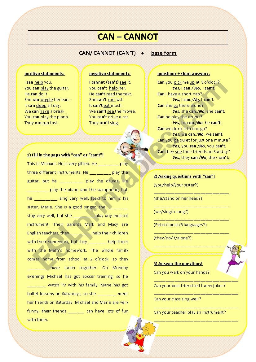 CAN - CANNOT worksheet