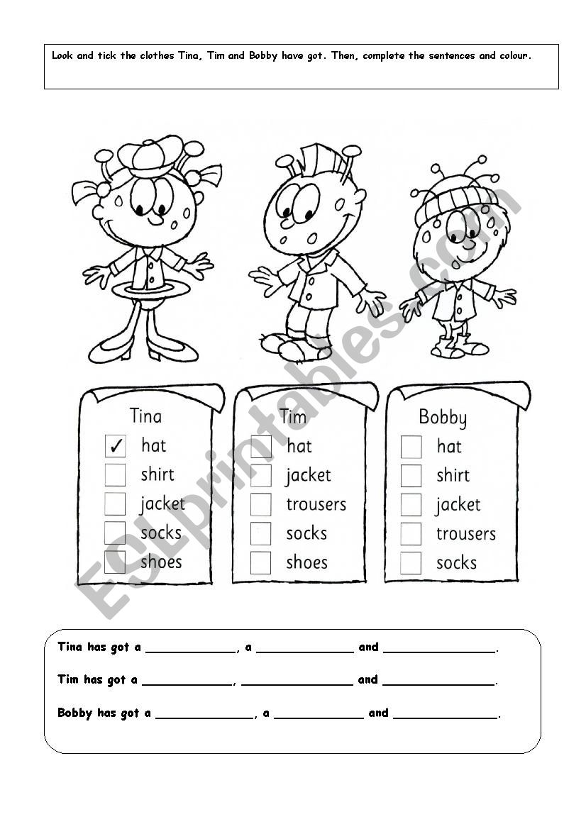 clothes worksheet