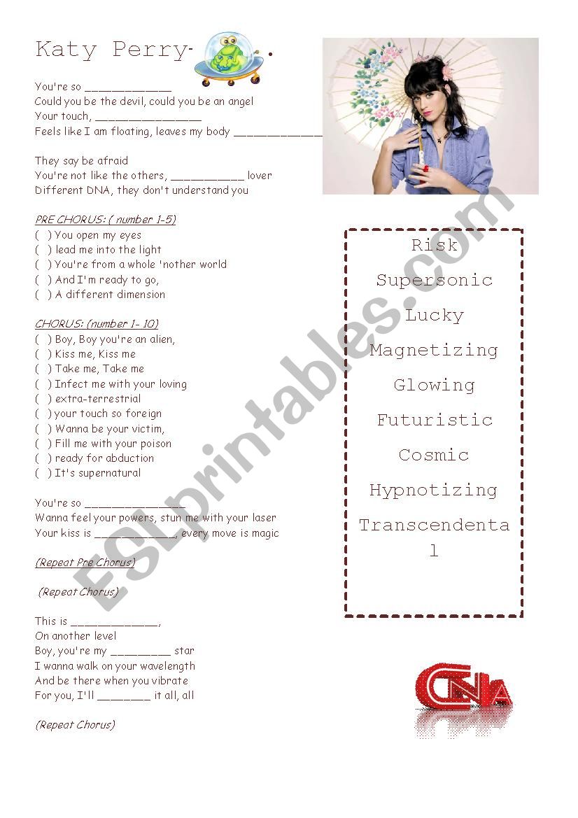 E.T. Kate Perry worksheet