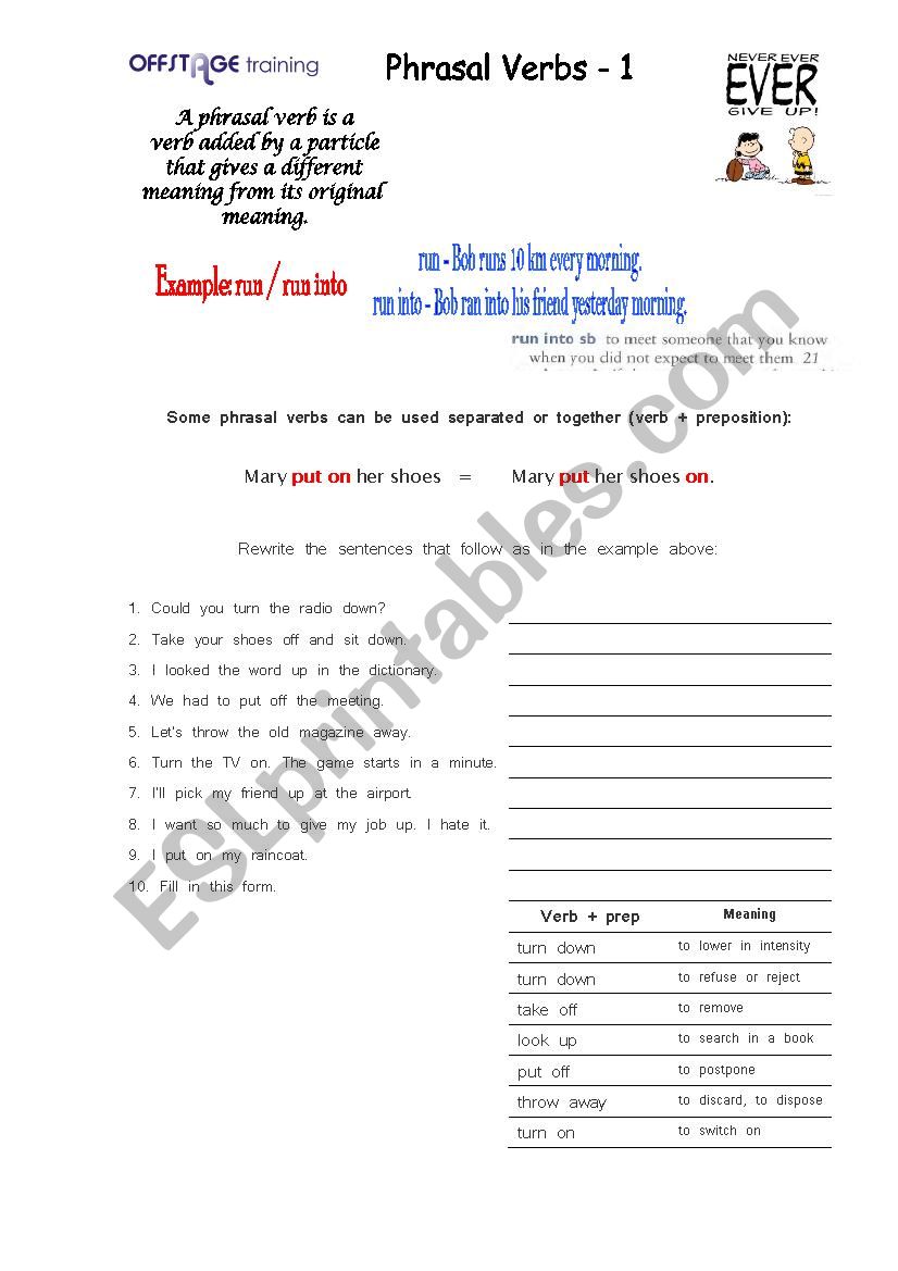 Phrasal Verbs worksheet