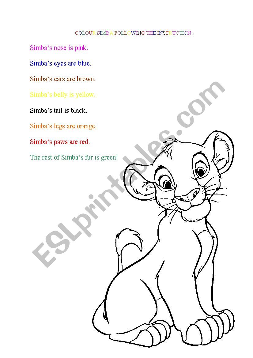 Colour Simba worksheet