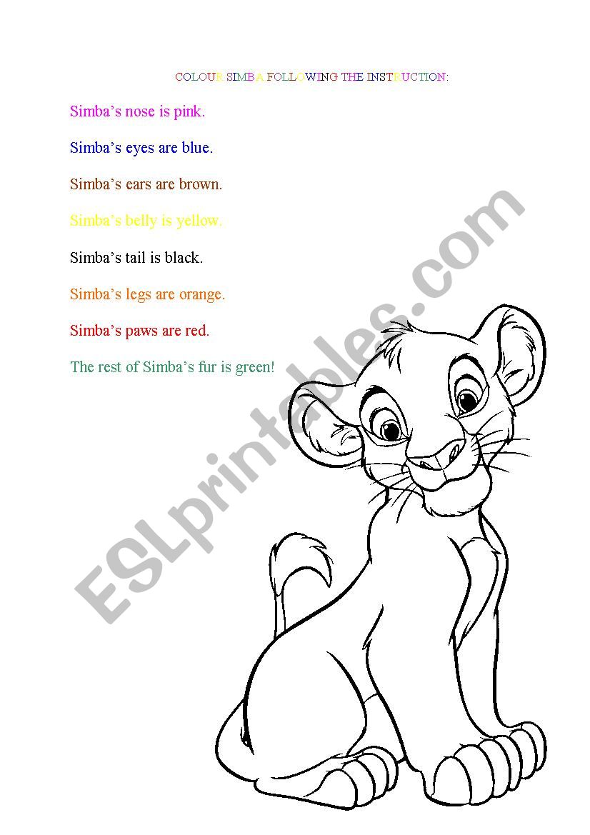 Colour Simba worksheet