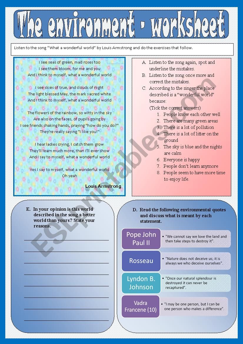 The environment - worksheet worksheet