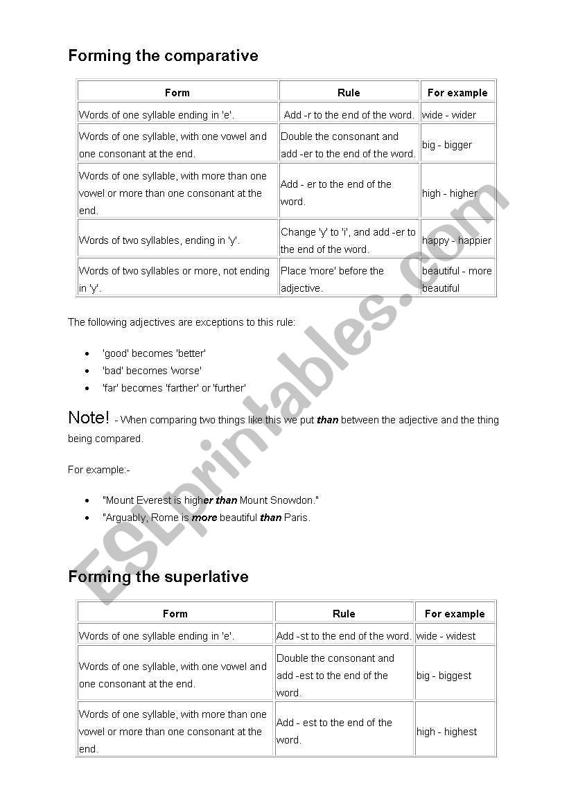 comparatives and superlatives worksheet