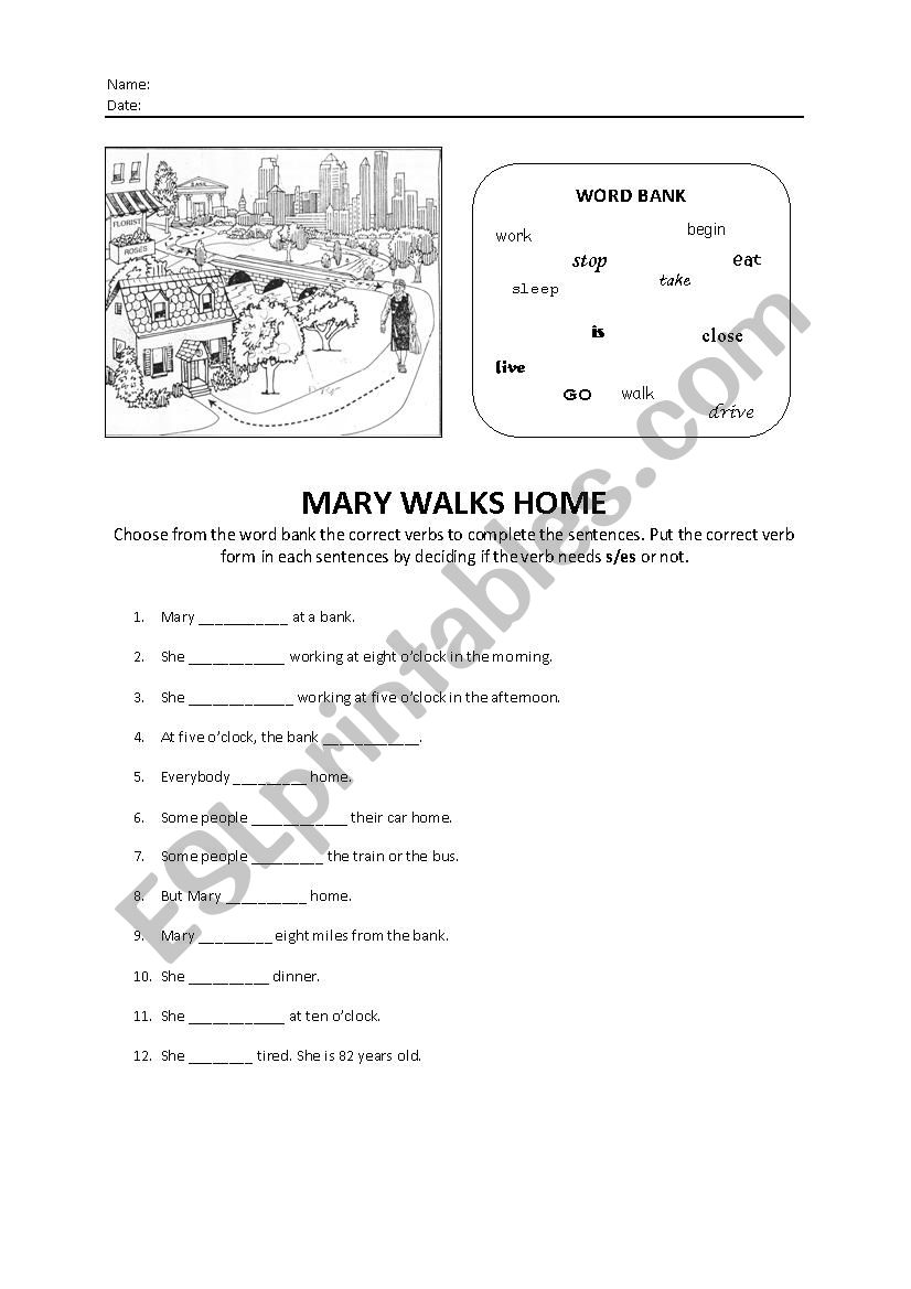 Mary Works Home worksheet