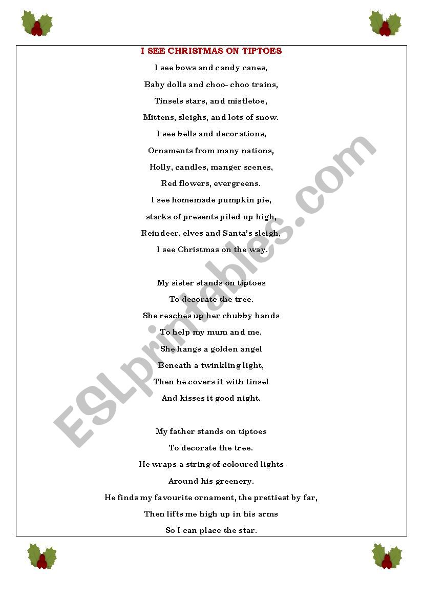 Christmas poem worksheet