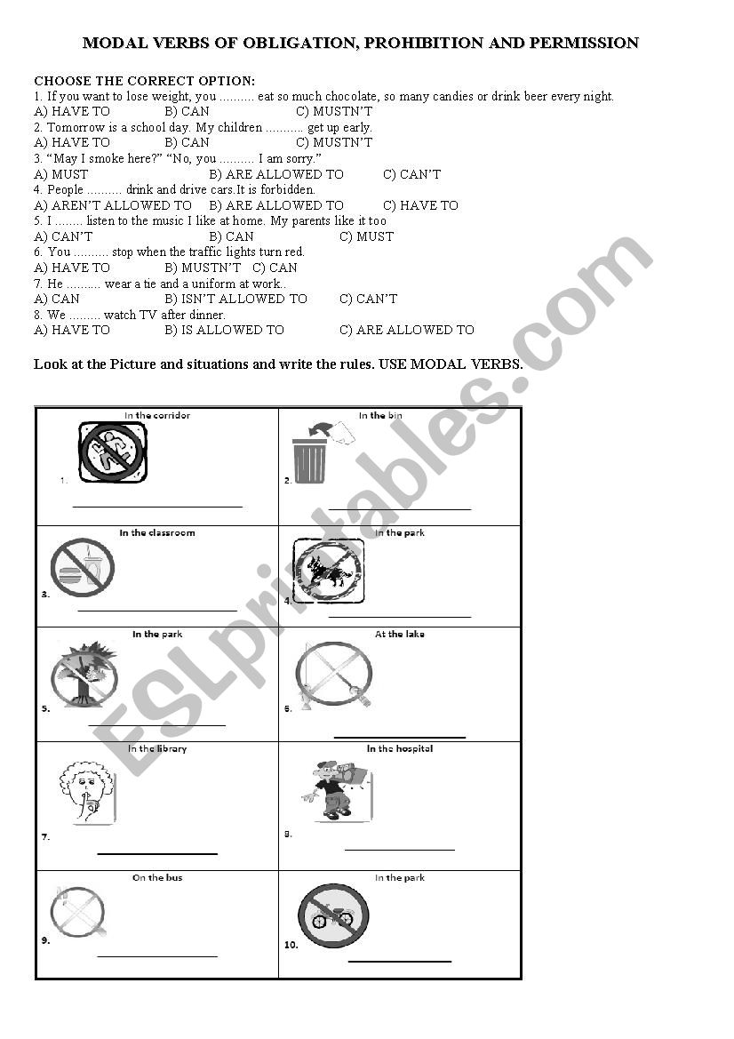 modal verbs: obligation, prohibition, permission