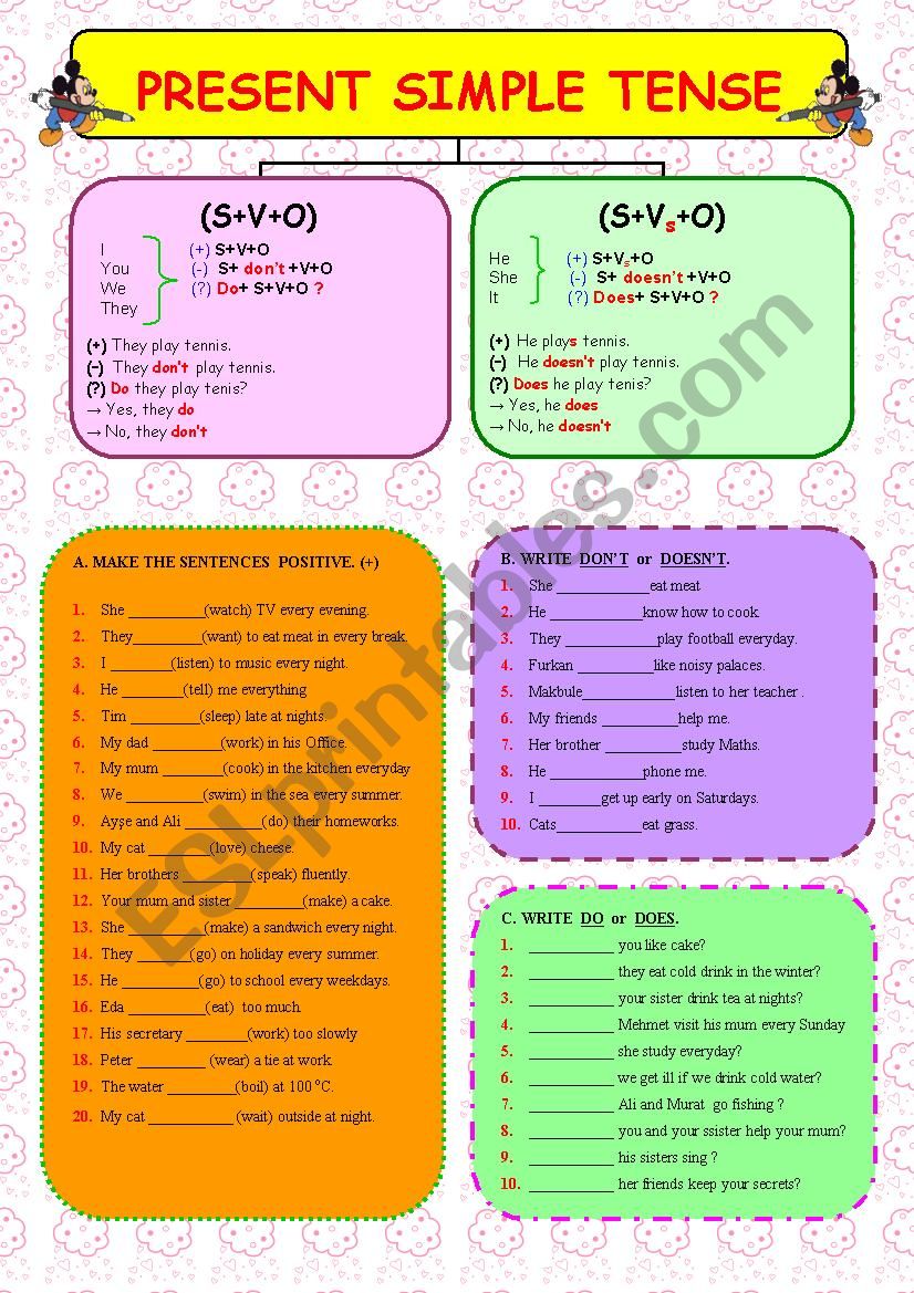 PRESENT SIMPLE TENSE - 1 ( 2 PAGES + FROM SIMPLE TO COMPLEX ) 