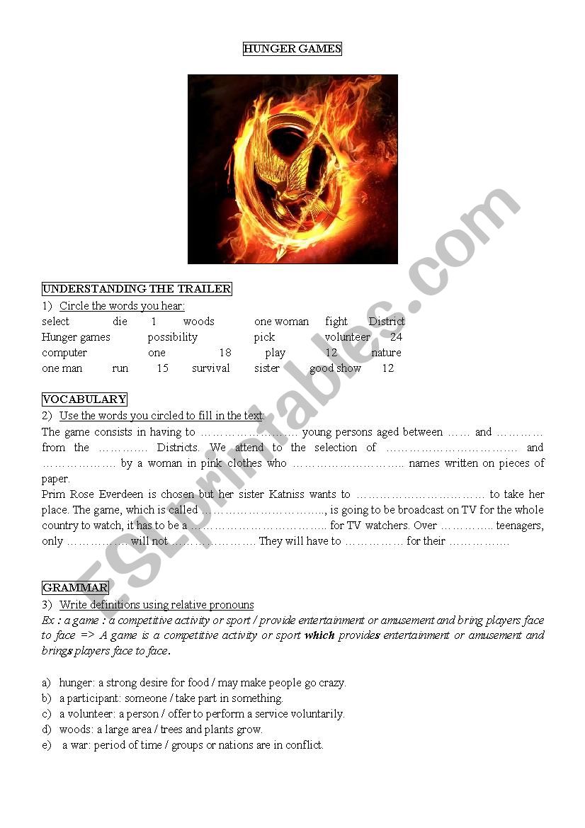 Trailer HUNGER GAMES & relative clauses
