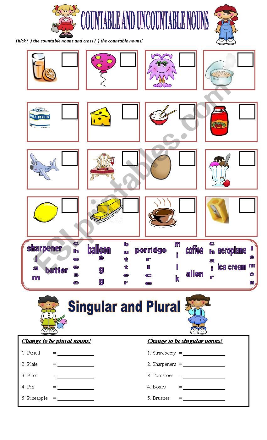 Countable and Uncountable Nouns and Singular and Plural Nouns