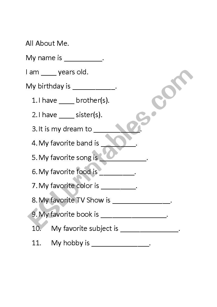 Student Introductions worksheet