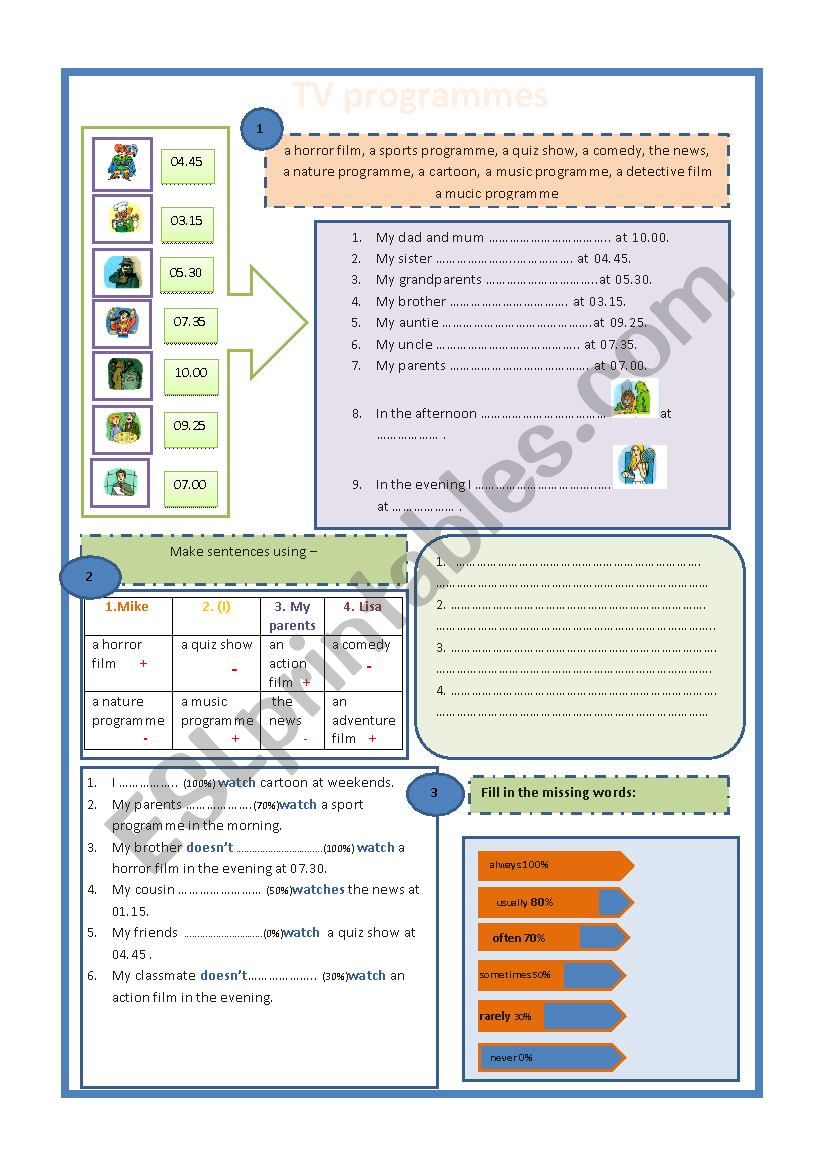 TV programmes and Time worksheet