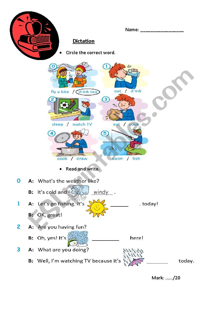 Weather and action verbs worksheet