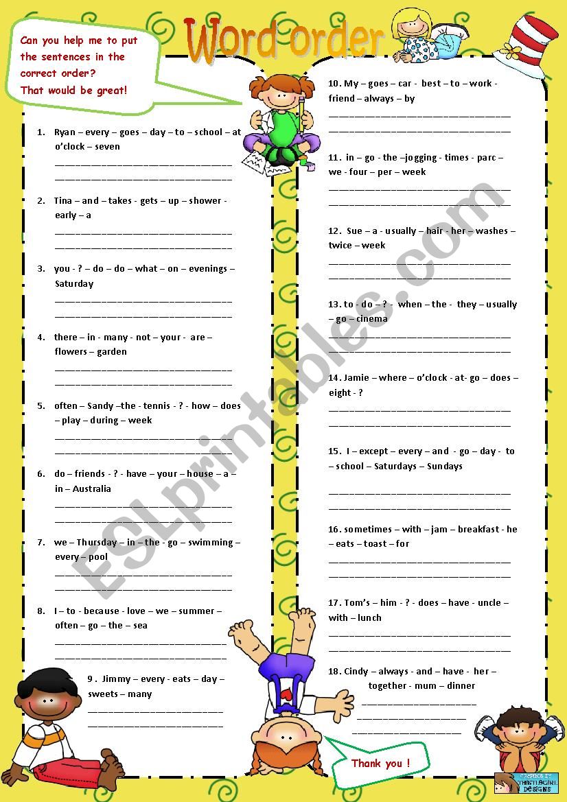 Simple Present - Word order worksheet