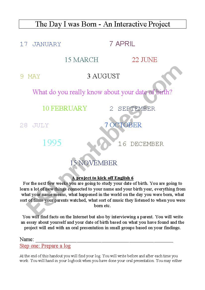The day I was born worksheet