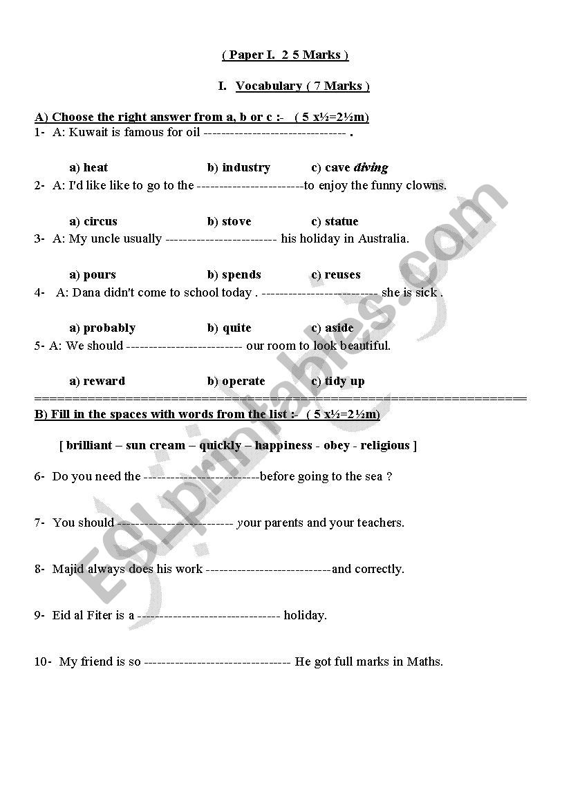 exam grammar reading comprehension 