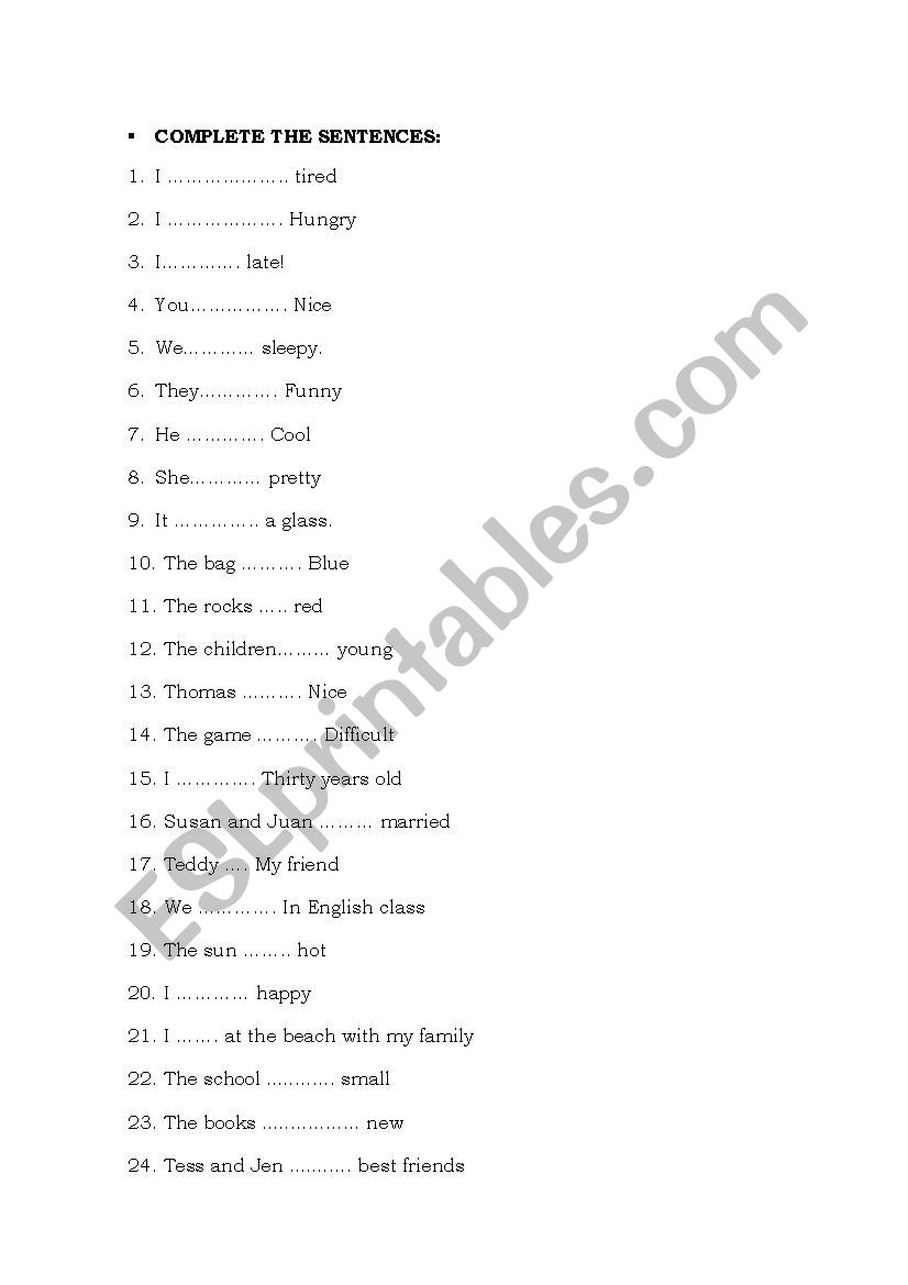 VERB TO BE worksheet