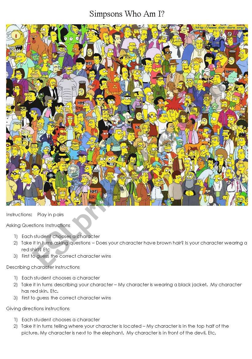 The Simpsons Guess Who worksheet
