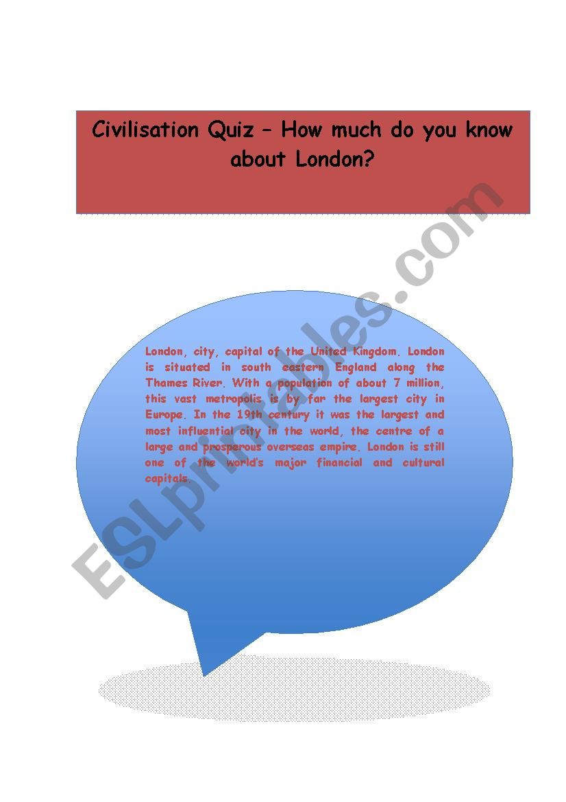 London: Civilization quiz worksheet