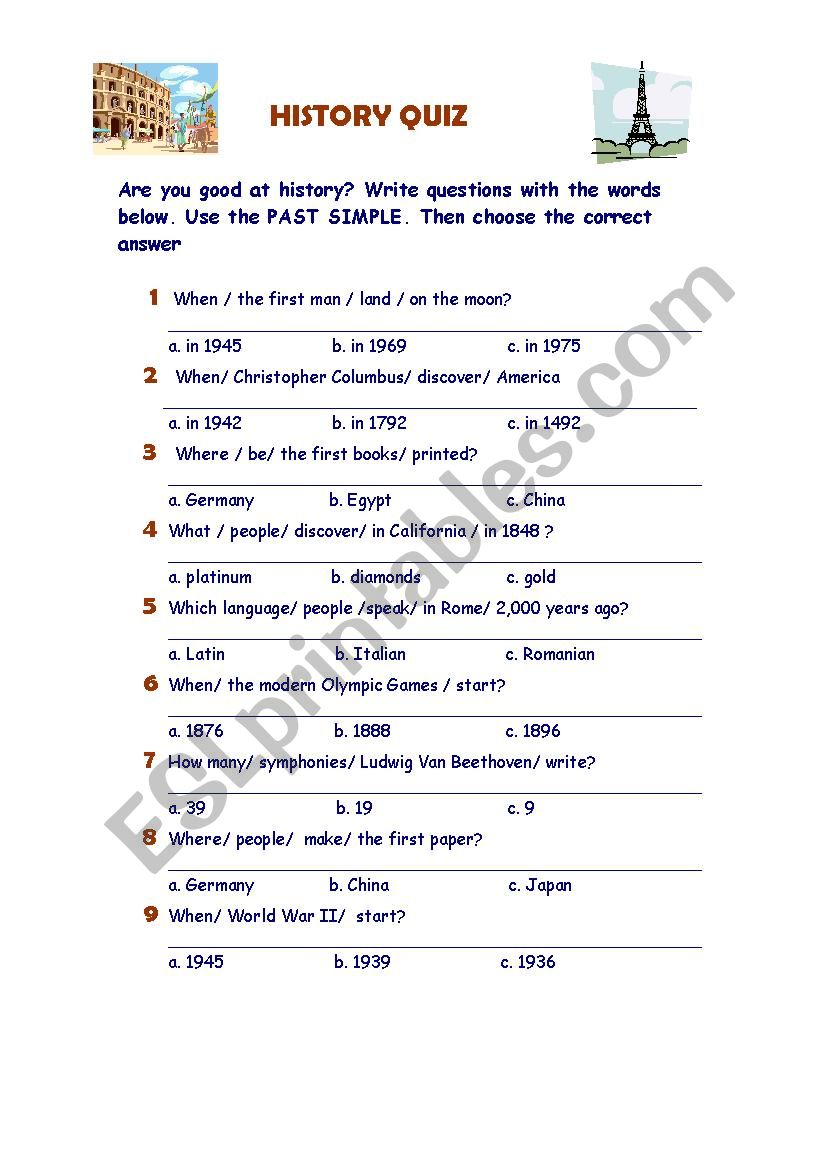 HISTORY QUIZ worksheet