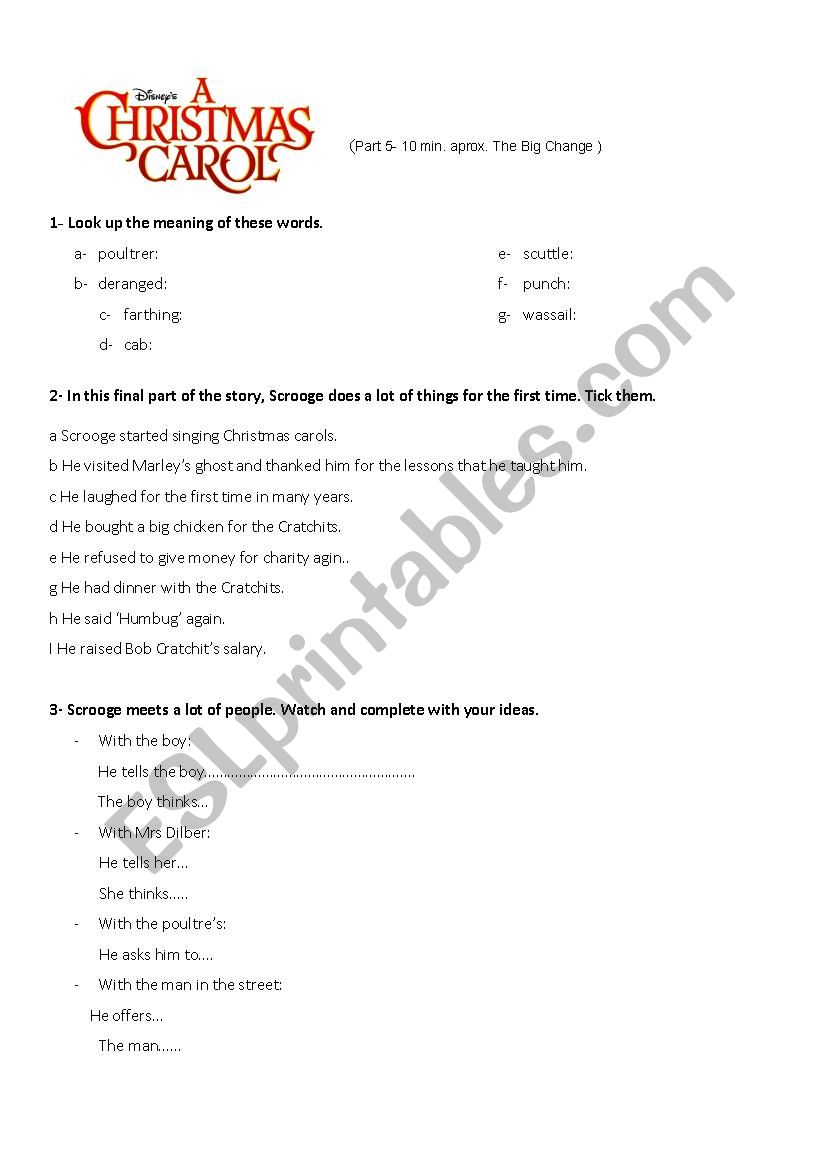 A Christmas Carol. Part 5 worksheet