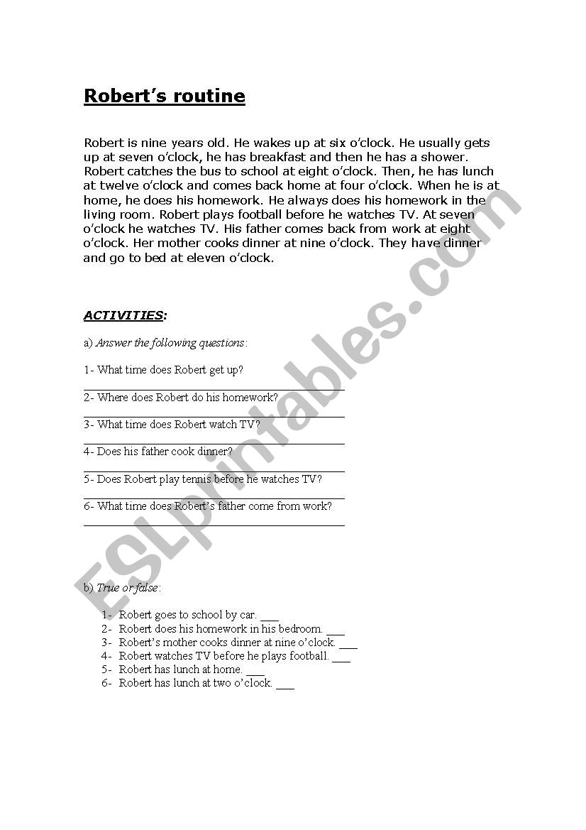 ROBERTS ROUTINE worksheet