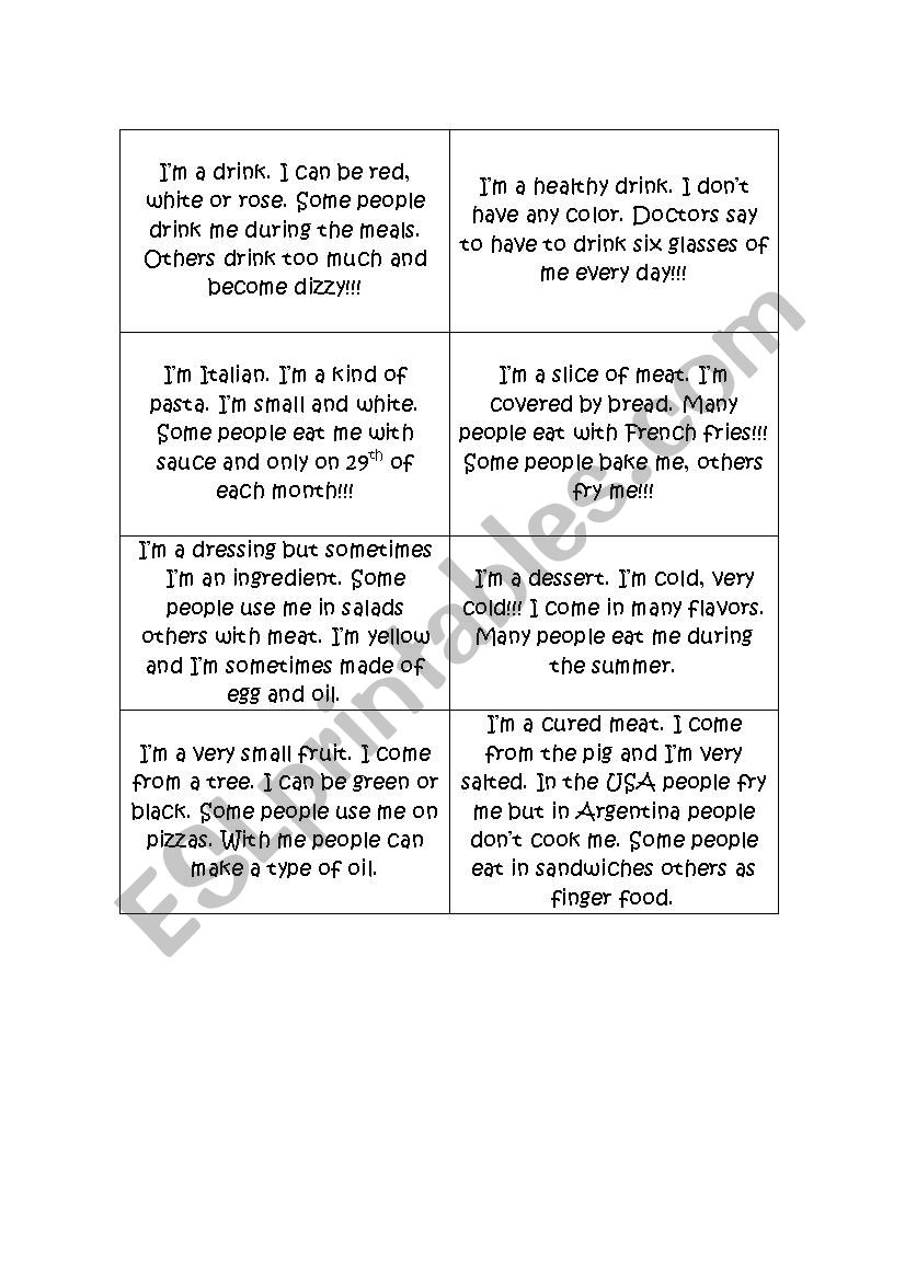 Food Riddles worksheet