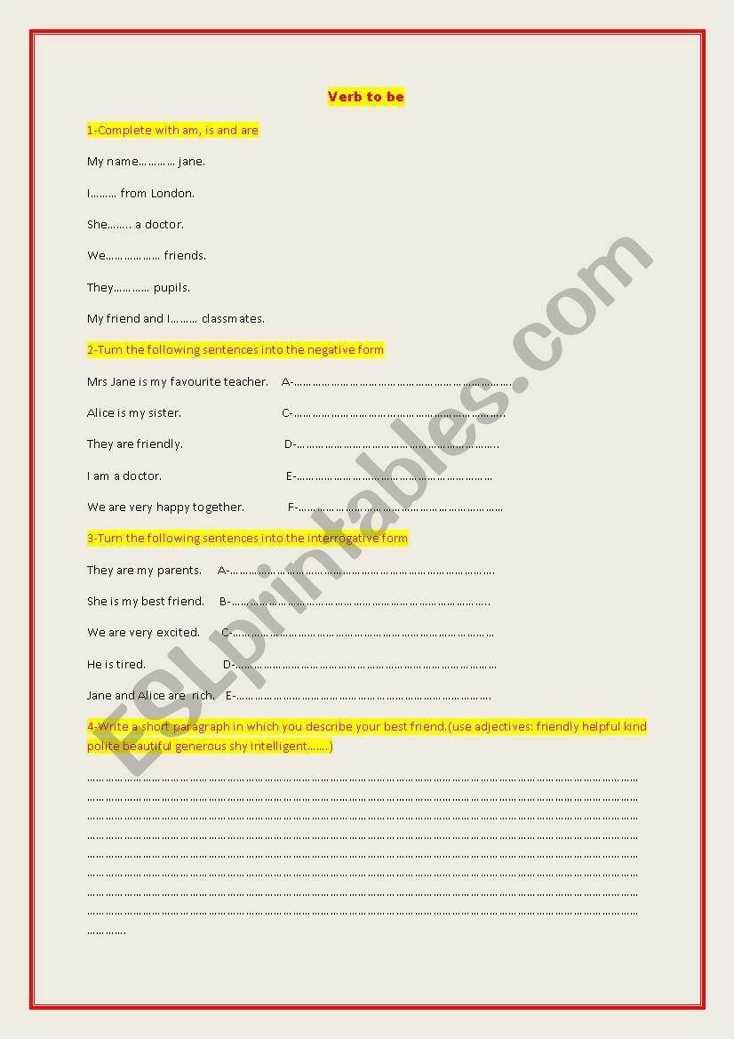 VERB TO BE worksheet