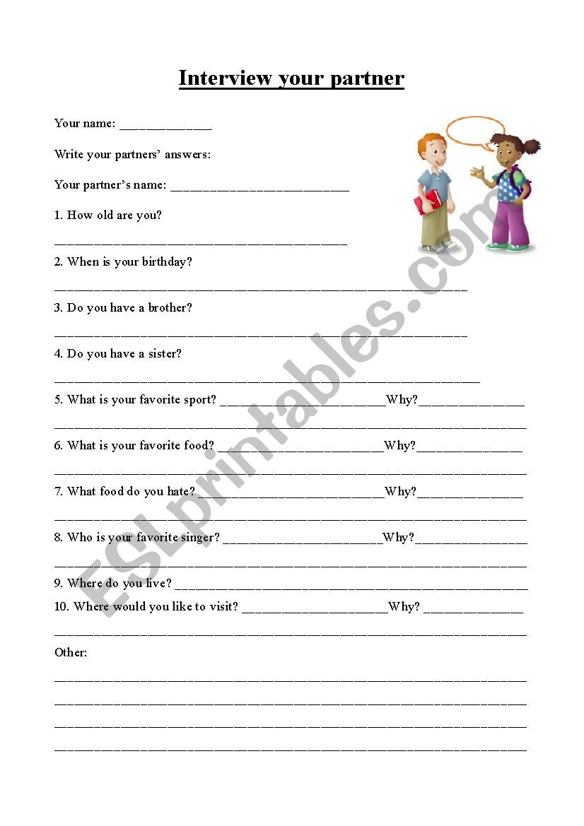 Interview with a partner worksheet