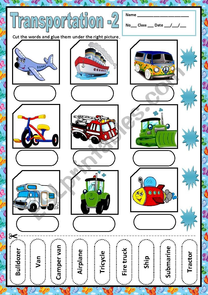 TRANSPORTATION 2 - MATCHING worksheet