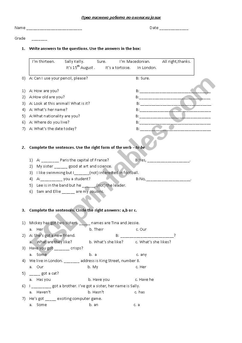 Grammar check (have got/has got,present form of to be, simple questions)