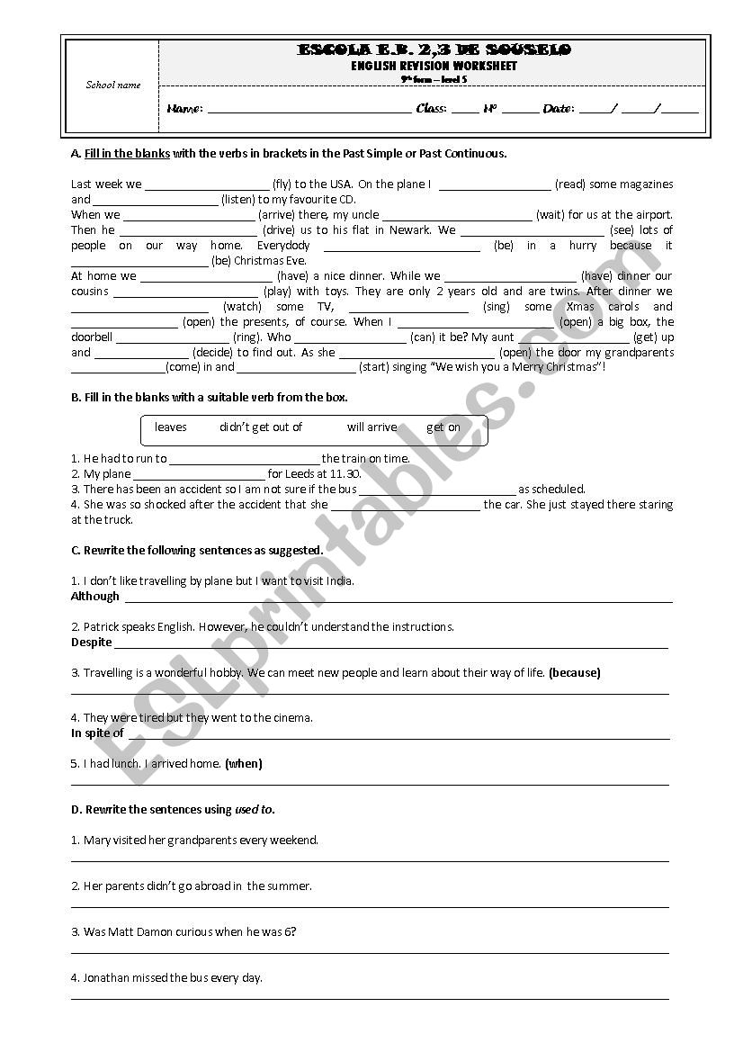 Revision Worksheet worksheet