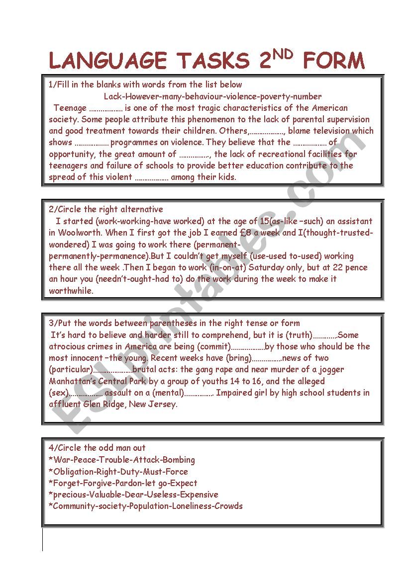 a compilation of language tasks 2nd form tunisian students