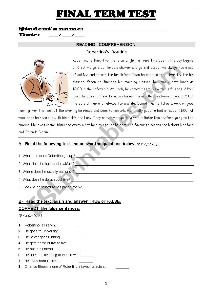 END OF TERM TEST worksheet