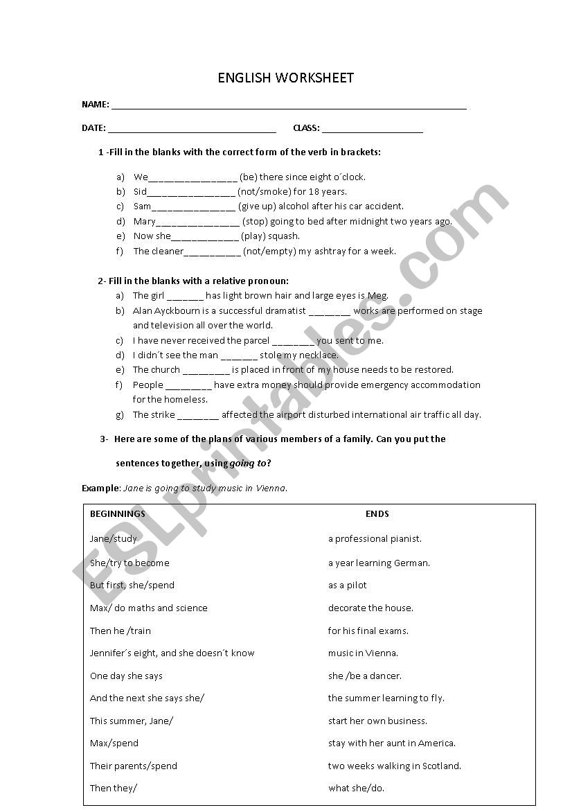 English Worksheet worksheet